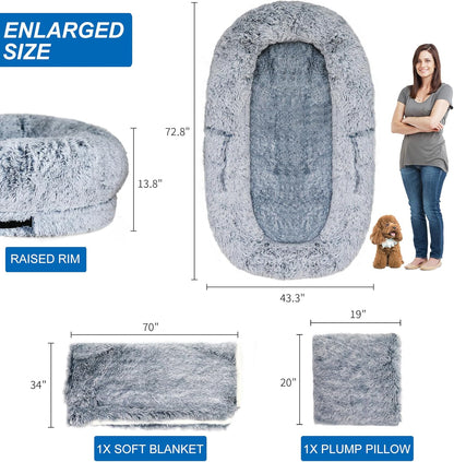 Orthopedic Human Dog Bed  71 X 40 AdultSized Lounger With Removable Cover Light Grey 5