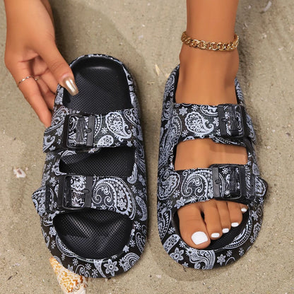 Summer Vacation Womens Soft Pillow Platform Slippers  Adjustable DoubleBuckle Beach Sandals For Tra 5