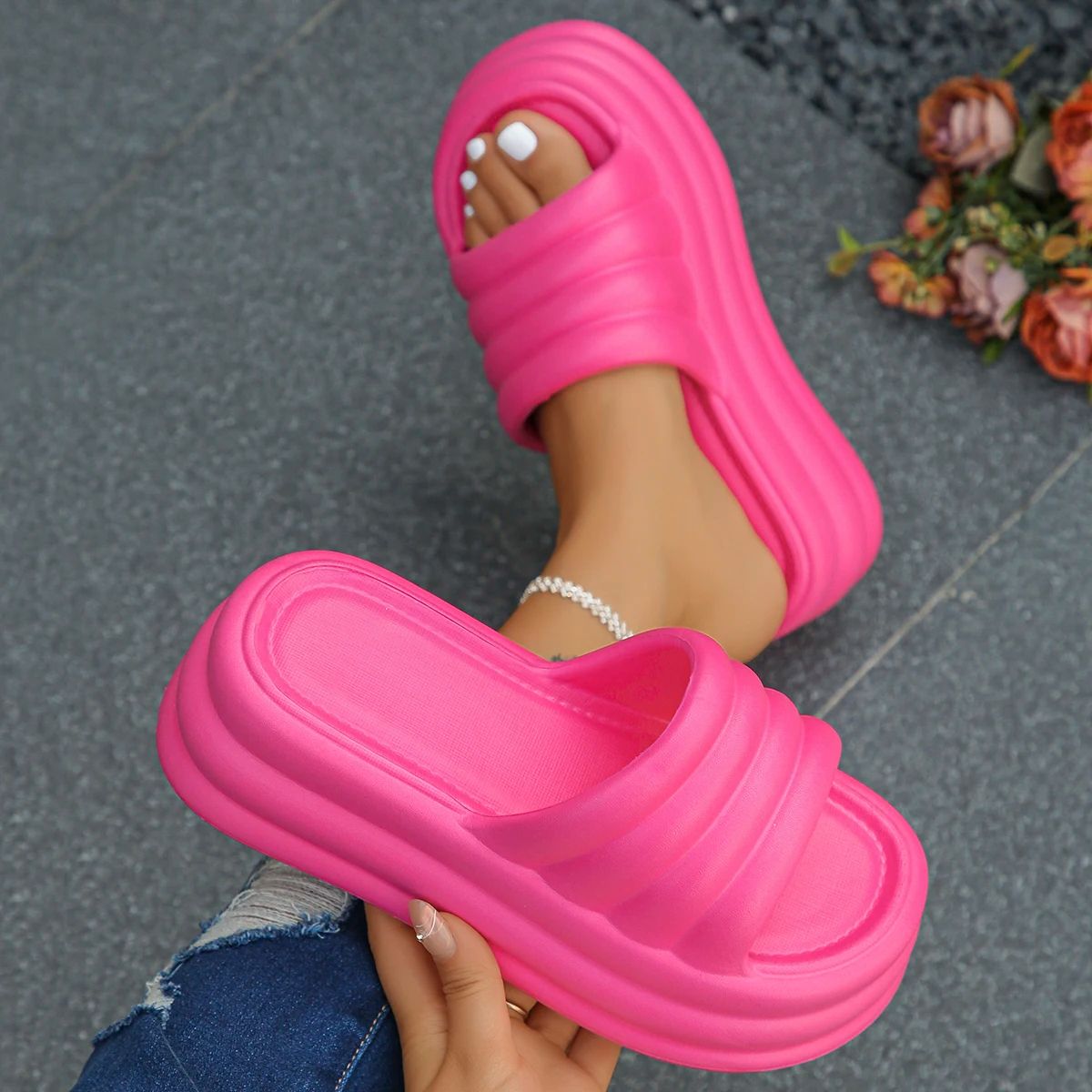 Chunky Platform Slippers For Women  Summer 2024 Thick Bottom Wedge Heels NonSlip Outdoor Flip Flops 3