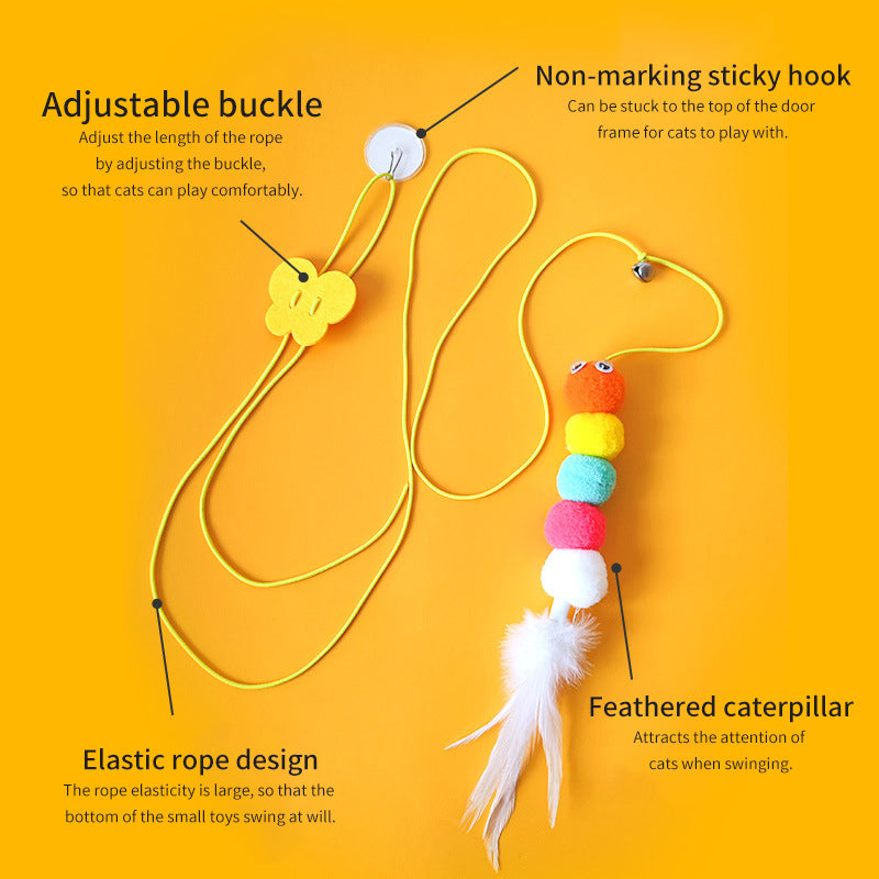 Hanging Feather Cat Toy Interactive SelfPlay Teaser Wand Adjustable Rope Ideal For Kittens And Adul 2