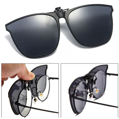 Men's Polarized Clip-On Driving Glasses, Night Vision, Anti-Glare, Vintage Square Sunglasses