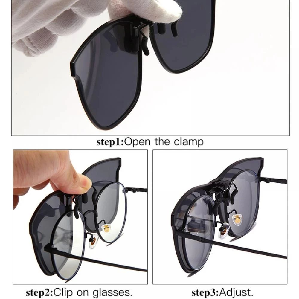 Mens Polarized ClipOn Driving Glasses Night Vision AntiGlare Vintage Square Sunglasses 1
