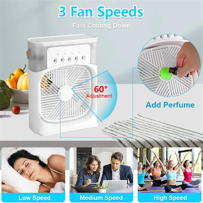 3in1 Mini Air Cooler With Humidifier  LED Night Light  Portable USB Desktop Fan 4