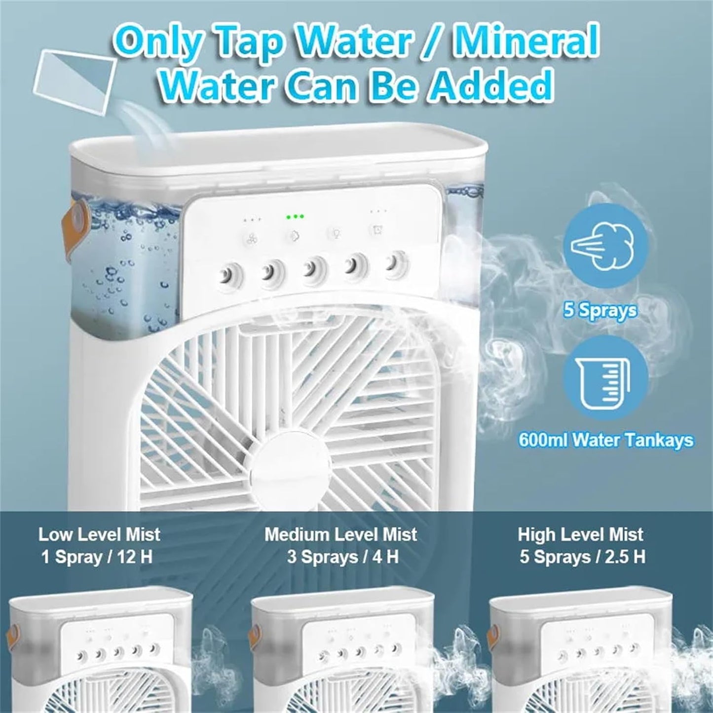 3in1 Mini Air Cooler With Humidifier  LED Night Light  Portable USB Desktop Fan 5