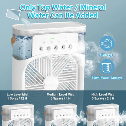 3in1 Mini Air Cooler With Humidifier  LED Night Light  Portable USB Desktop Fan 5