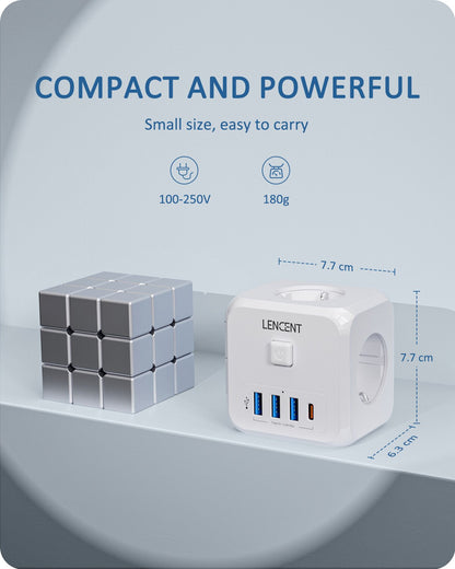 LENCENT Wall Socket Extender With 3 AC Outlets 3 USB Ports And1 Type C 7 In 1 EU Plug Charger OnOff 5