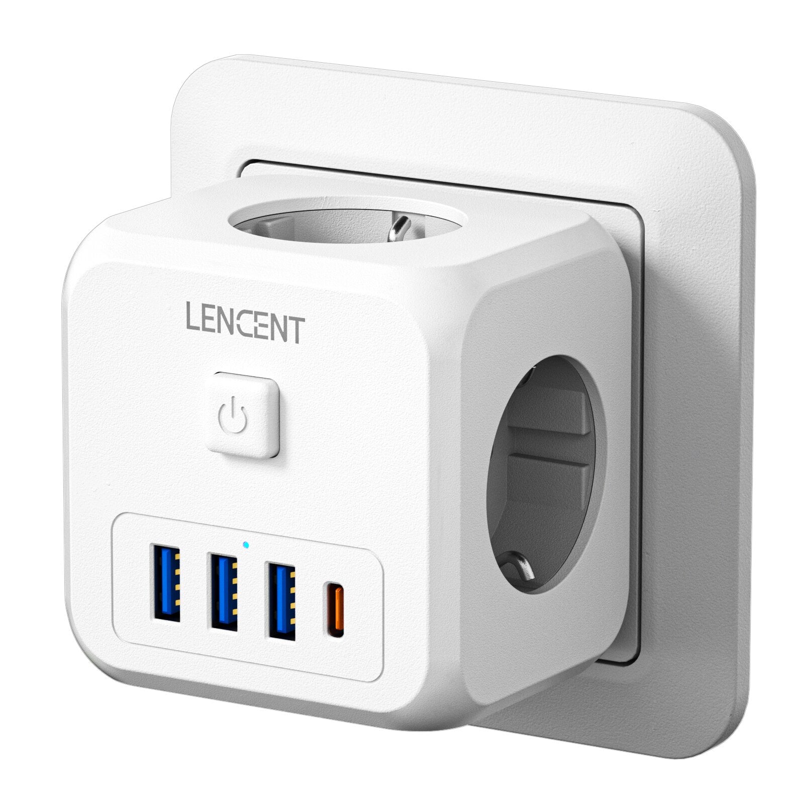 LENCENT Wall Socket Extender With 3 AC Outlets 3 USB Ports And1 Type C 7 In 1 EU Plug Charger OnOff 6