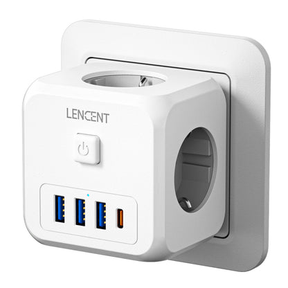 LENCENT Wall Socket Extender With 3 AC Outlets 3 USB Ports And1 Type C 7 In 1 EU Plug Charger OnOff 6