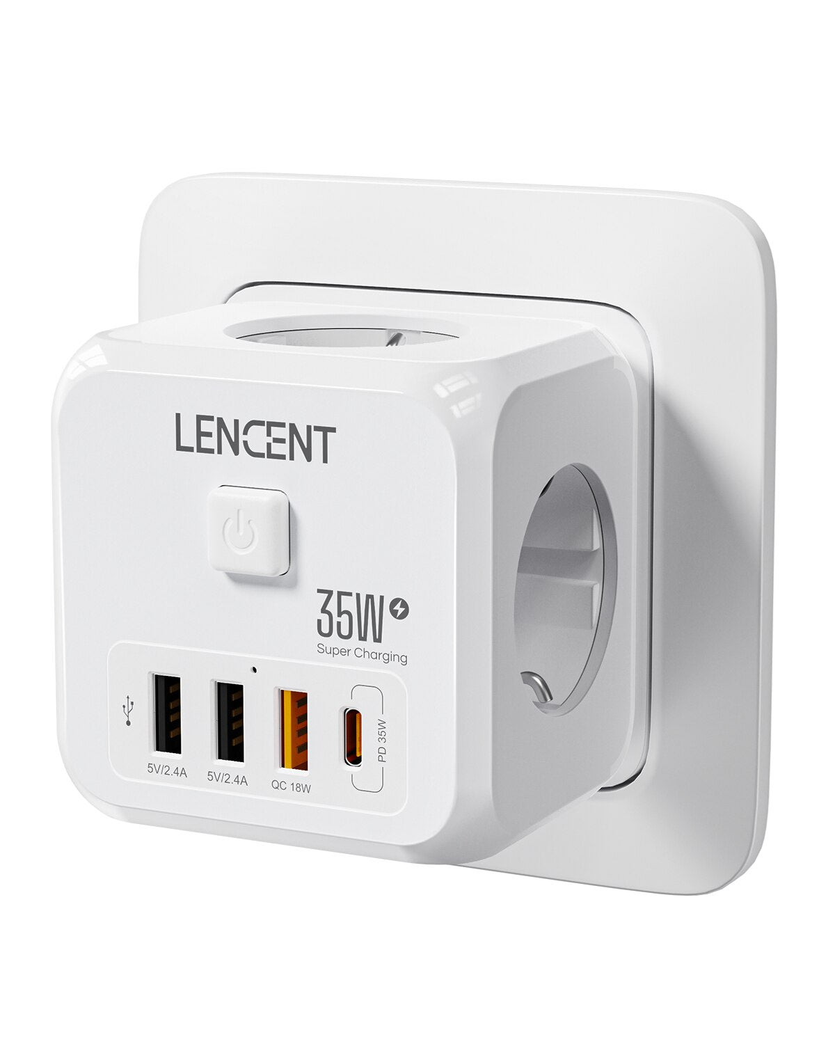 LENCENT Wall Socket Extender With 3 AC Outlets 3 USB Ports And1 Type C 7 In 1 EU Plug Charger OnOff 7