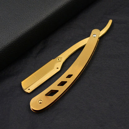 Vintage Brass Straight Edge Razor, Men Shaving Barber Tool with Antique Blades & Unisex Design