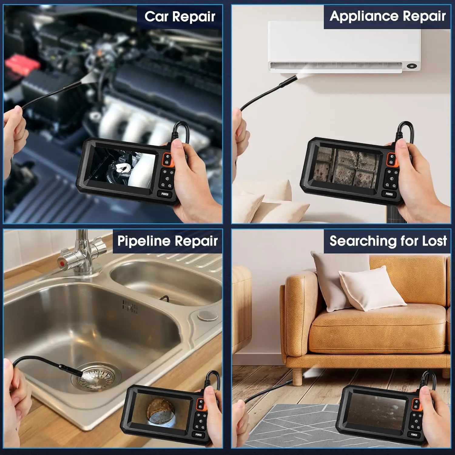 Industrial Endoscope Camera IPS Screen Borescope IP67 Waterproof 8 LED Inspection Scope For Pipe Au 1