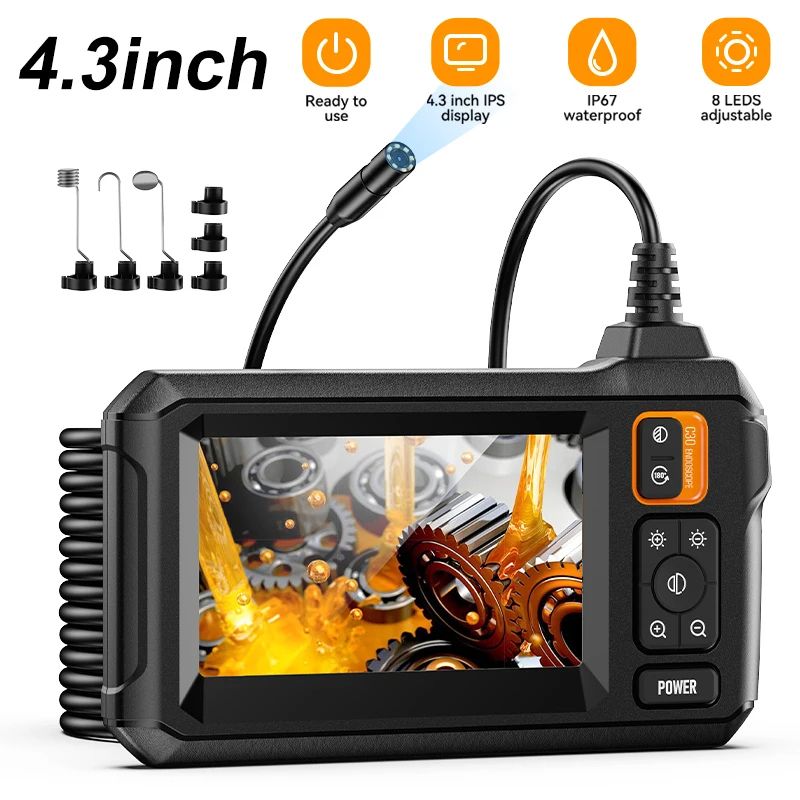 Industrial Endoscope Camera IPS Screen Borescope IP67 Waterproof 8 LED Inspection Scope for Pipe Auto Drain Sewer Repair