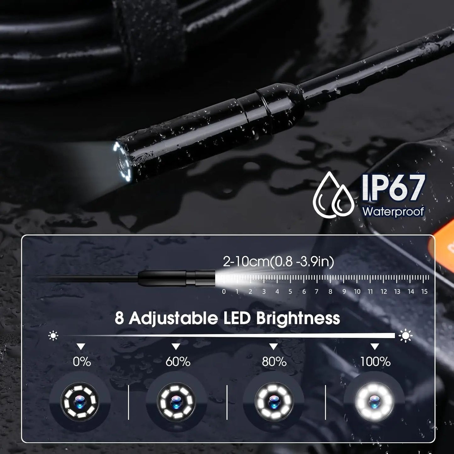 Industrial Endoscope Camera IPS Screen Borescope IP67 Waterproof 8 LED Inspection Scope For Pipe Au 4