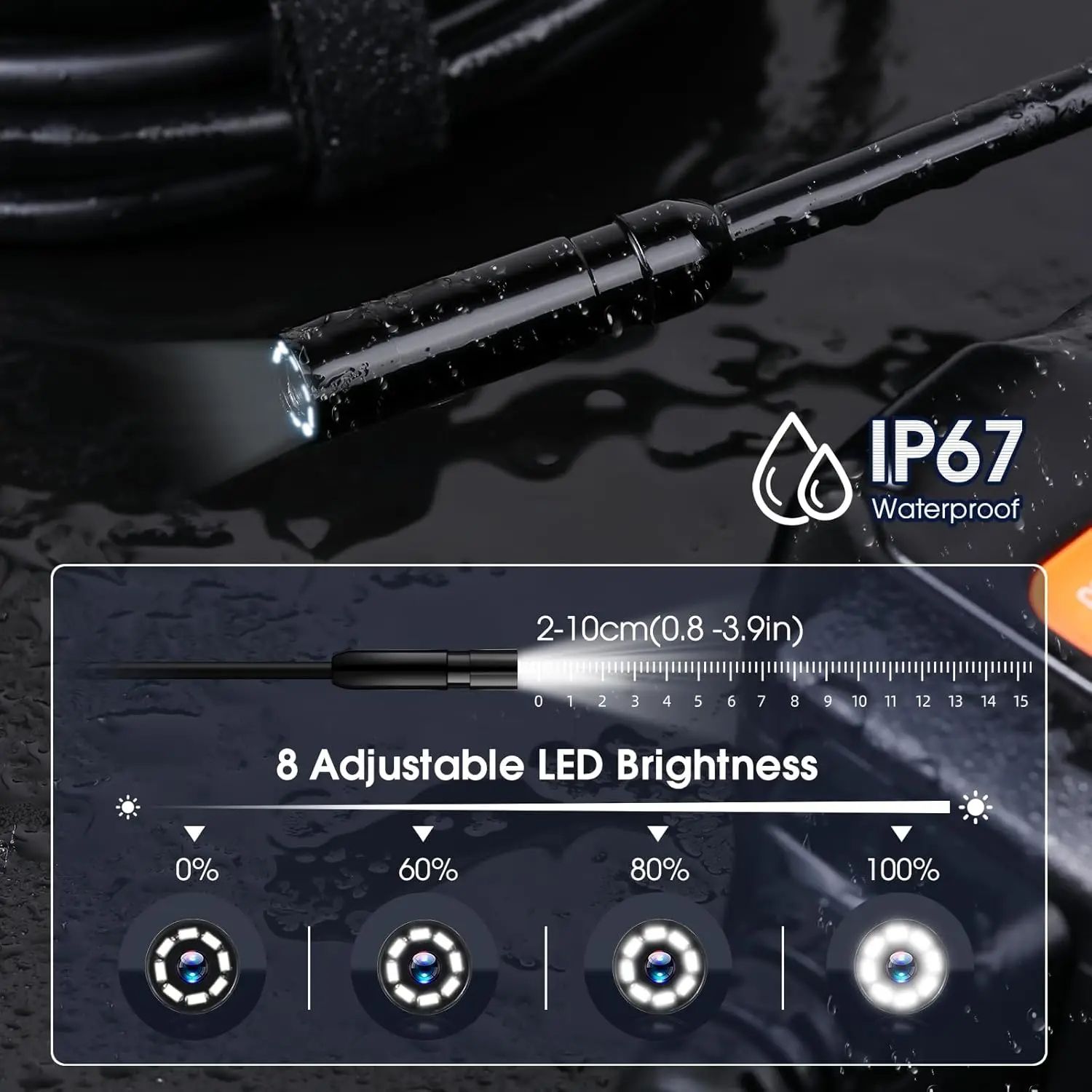 Industrial Endoscope Camera IPS Screen Borescope IP67 Waterproof 8 LED Inspection Scope For Pipe Au 4