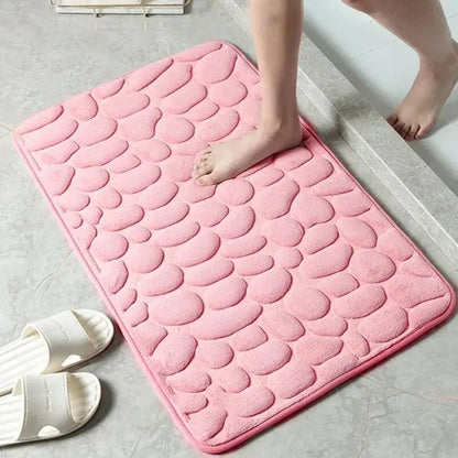Embossed Fiber Carpet Anti-Slip Mat for Bathroom & Living Room, Luxurious Cobblestone Design Microfiber Rug for Home Use