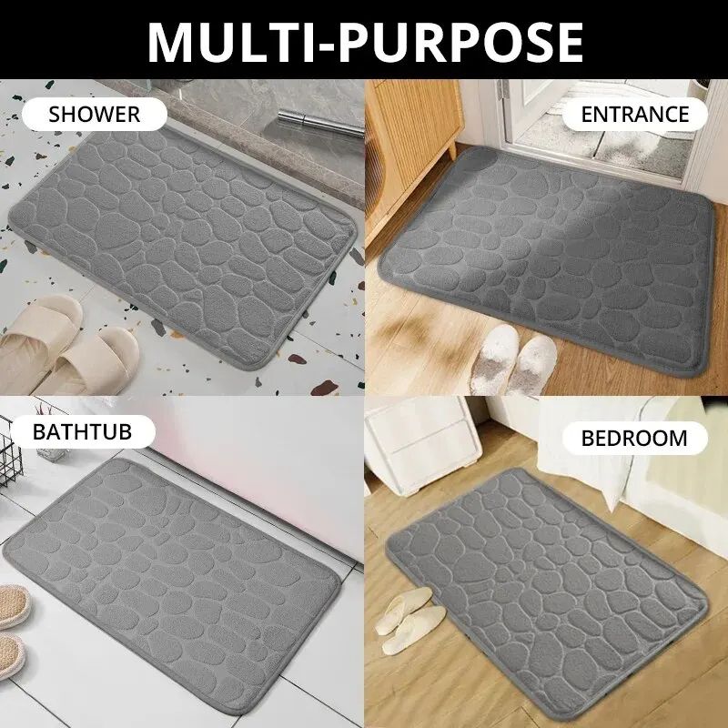 Embossed Fiber Carpet AntiSlip Mat For Bathroom  Living Room Luxurious Cobblestone Design Microfibe 1