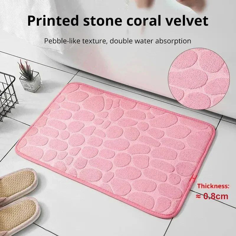 Embossed Fiber Carpet AntiSlip Mat For Bathroom  Living Room Luxurious Cobblestone Design Microfibe 2