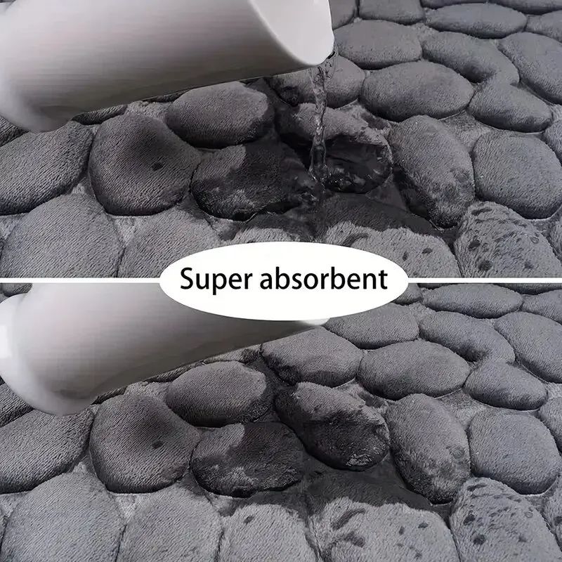 Embossed Fiber Carpet AntiSlip Mat For Bathroom  Living Room Luxurious Cobblestone Design Microfibe 3