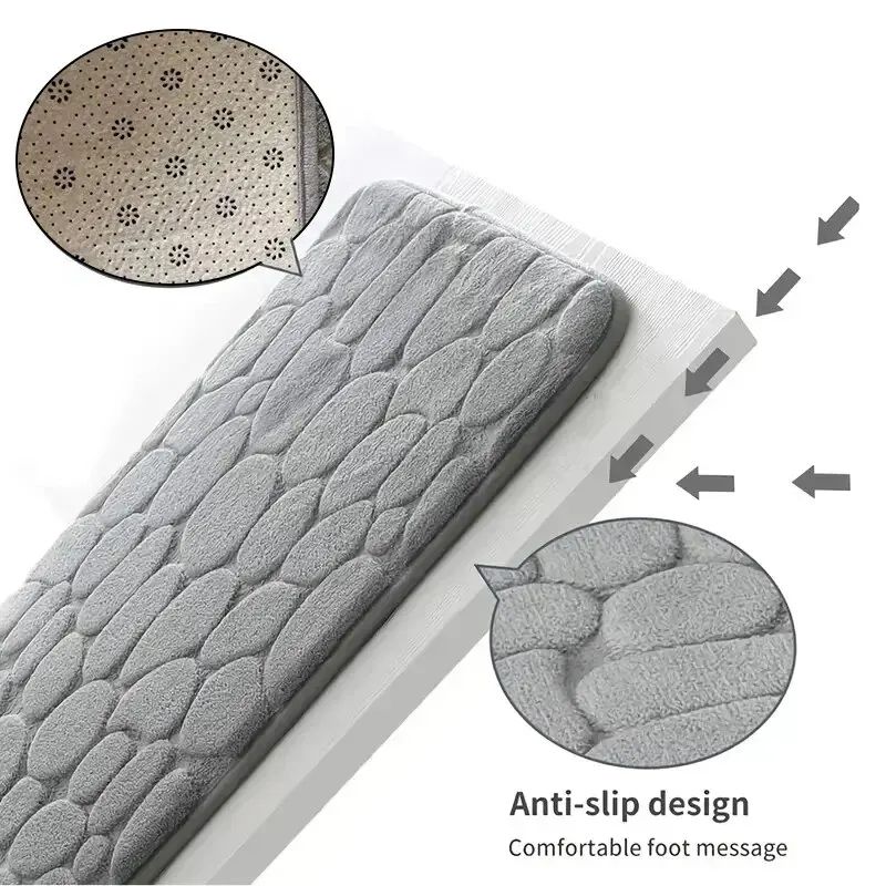 Embossed Fiber Carpet AntiSlip Mat For Bathroom  Living Room Luxurious Cobblestone Design Microfibe 4