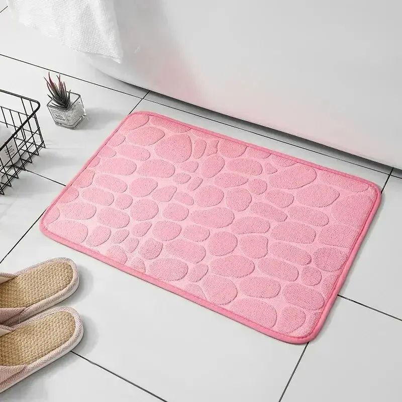 Embossed Fiber Carpet AntiSlip Mat For Bathroom  Living Room Luxurious Cobblestone Design Microfibe 10