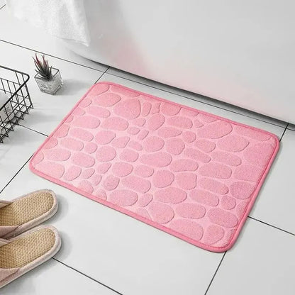 Embossed Fiber Carpet AntiSlip Mat For Bathroom  Living Room Luxurious Cobblestone Design Microfibe 10