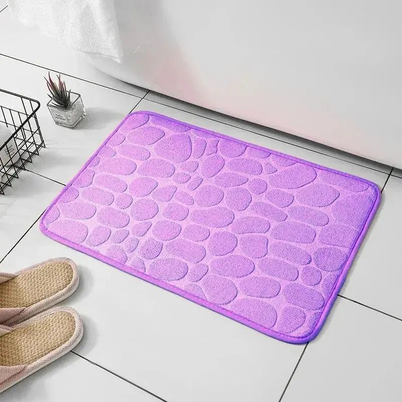 Embossed Fiber Carpet AntiSlip Mat For Bathroom  Living Room Luxurious Cobblestone Design Microfibe 11