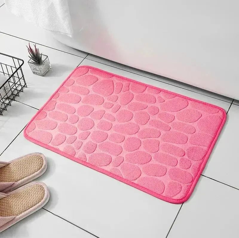 Embossed Fiber Carpet AntiSlip Mat For Bathroom  Living Room Luxurious Cobblestone Design Microfibe 12
