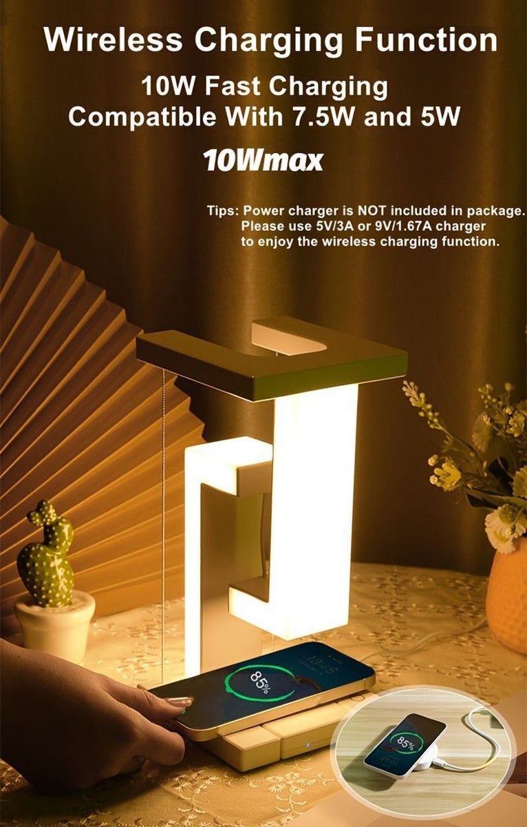 Levitating Desk Lamp with Wireless Charger – Modern Floating Light for Bedroom & Office