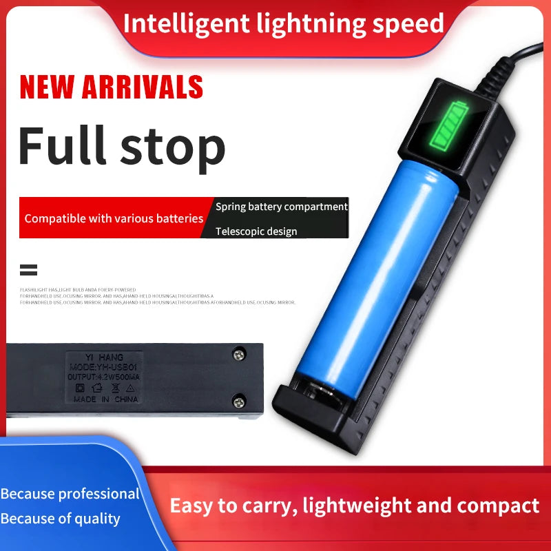18650 Battery Charger 1/2/4 Slot USB Charger for Rechargeable Lithium Batteries (16340, 14500, 18650)