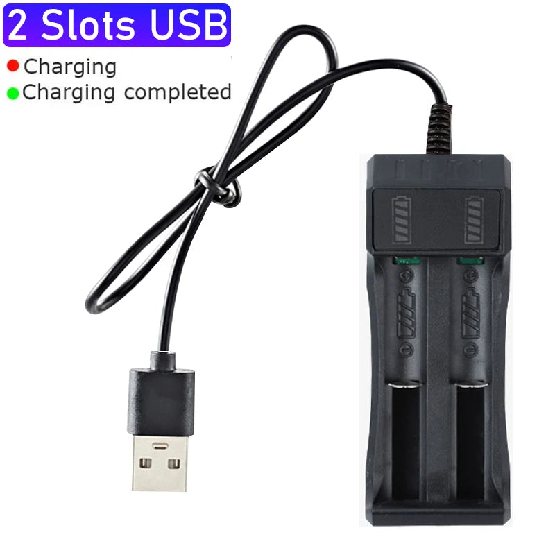 18650 Battery Charger 1/2/4 Slot USB Charger for Rechargeable Lithium Batteries (16340, 14500, 18650)