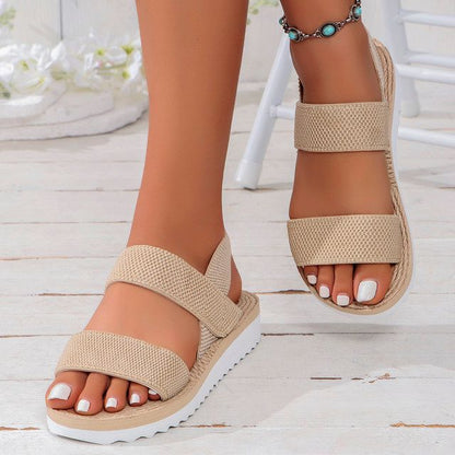 Women's Black Flat Sandals – Comfortable Anti-Slip Summer Shoes with Lace-Up Detail