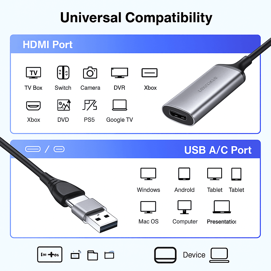 1080p USB30 Game Capture Card  HDMI To USBTypeC PlugandPlay Streaming Device For PS5 Switch Xbox PC 1