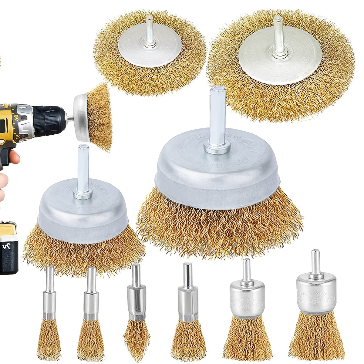Coarse Crimped Wire Wheel Brush Set, 1/4 Shank Drill Attachment for Rust & Paint Removal