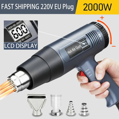 Digital Display Electric Heat Gun Air Dryer, Industrial Hot Air Gun for Car Wrapping, Shrink Film, Electronics Soldering