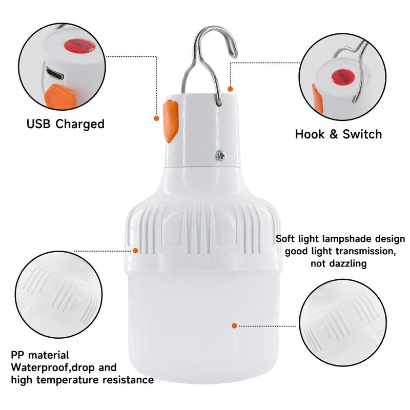 Outdoor USB Rechargeable LED Lamp High Brightness Emergency Light for Camping, Fishing & Night Lights