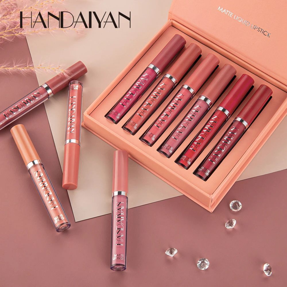 Matte Liquid Lip Gloss Set, NonStick Cup Lipstick | Long-Lasting Waterproof Lip Color Gift Box for Women