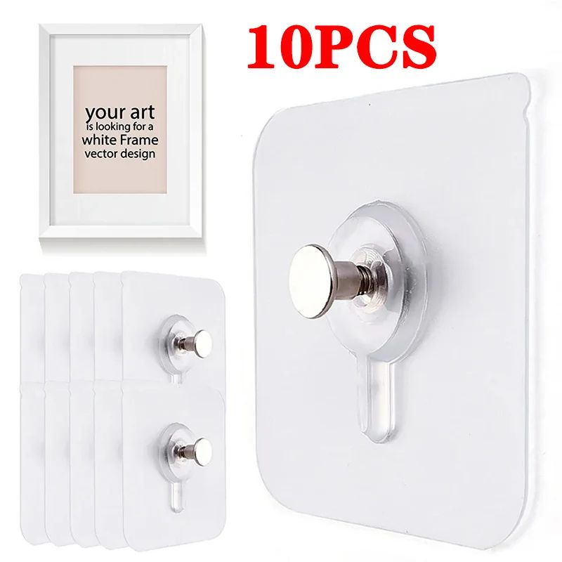 10 Pcs Strong Adhesive Hooks , Waterproof Wall Hangers for Picture Frames, Posters, Kitchen Bathroom Accessories