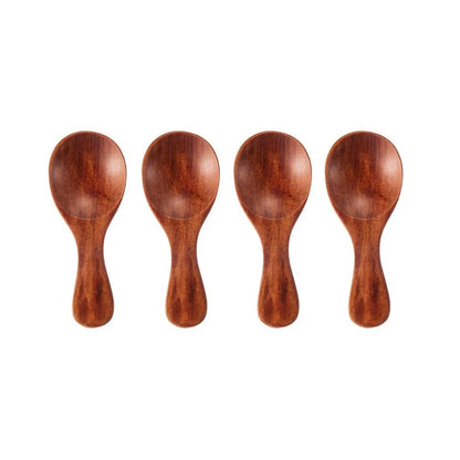 4Pcs Mini Wooden Spoons – Short Handle Kitchen Spice Scoops for Sugar, Tea & Coffee (Kids-Friendly Kitchen Gadgets)