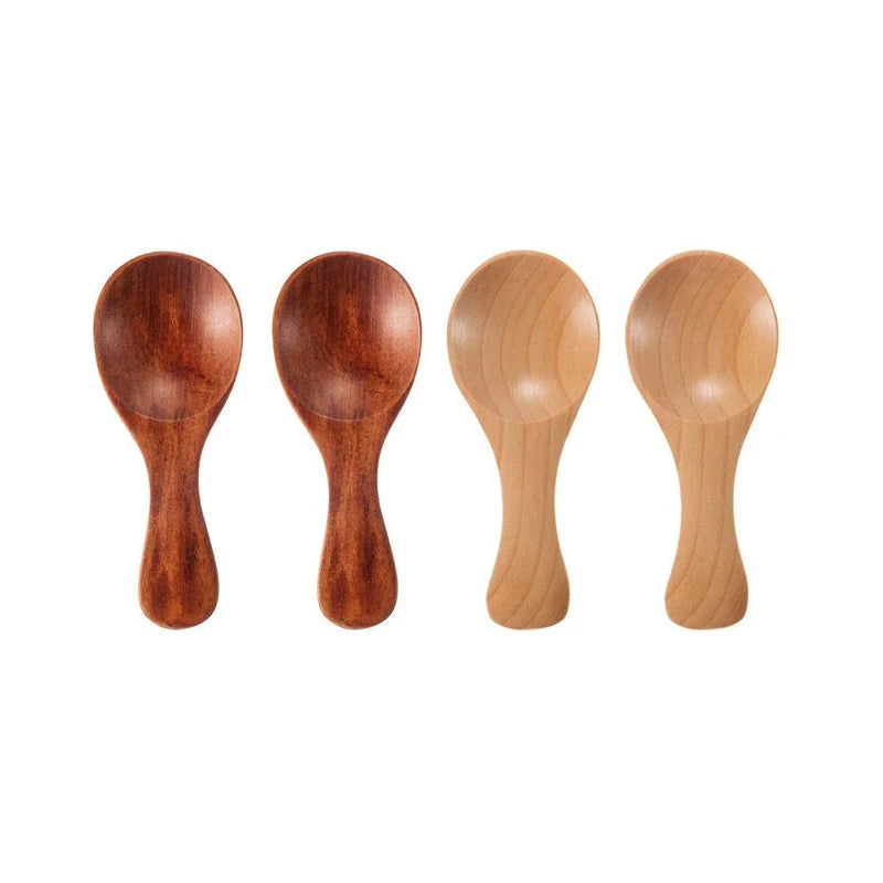 4Pcs Mini Wooden Spoons – Short Handle Kitchen Spice Scoops for Sugar, Tea & Coffee (Kids-Friendly Kitchen Gadgets)