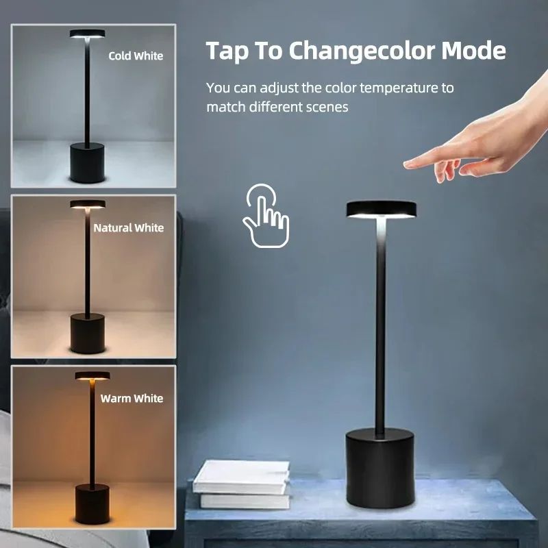 Simple Touch Sensor LED Table Lamp Rechargeable Desk Lamp Adjustable Brightness Ambient Bedside Lig 2