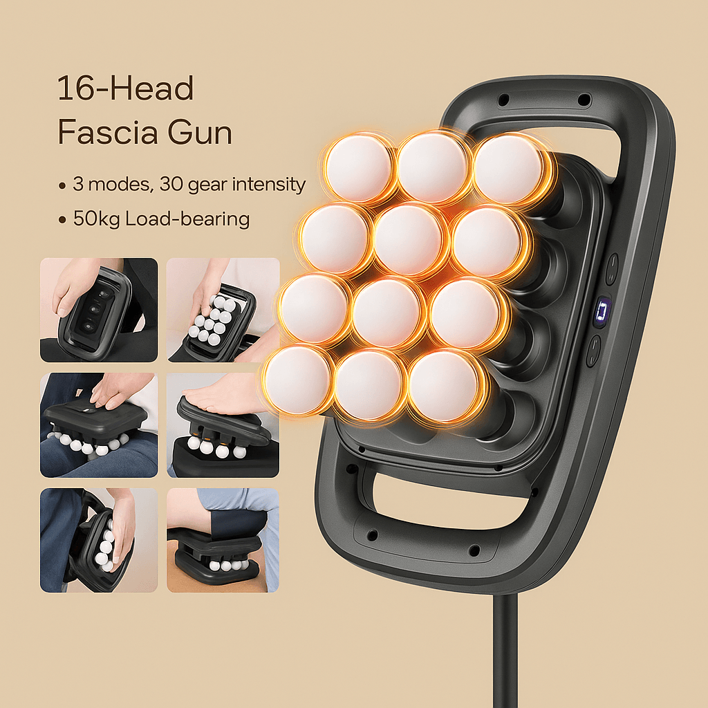 16-Head High-Frequency Percussion Massage Gun Deep Tissue Muscle Massager for Full-Body Relief