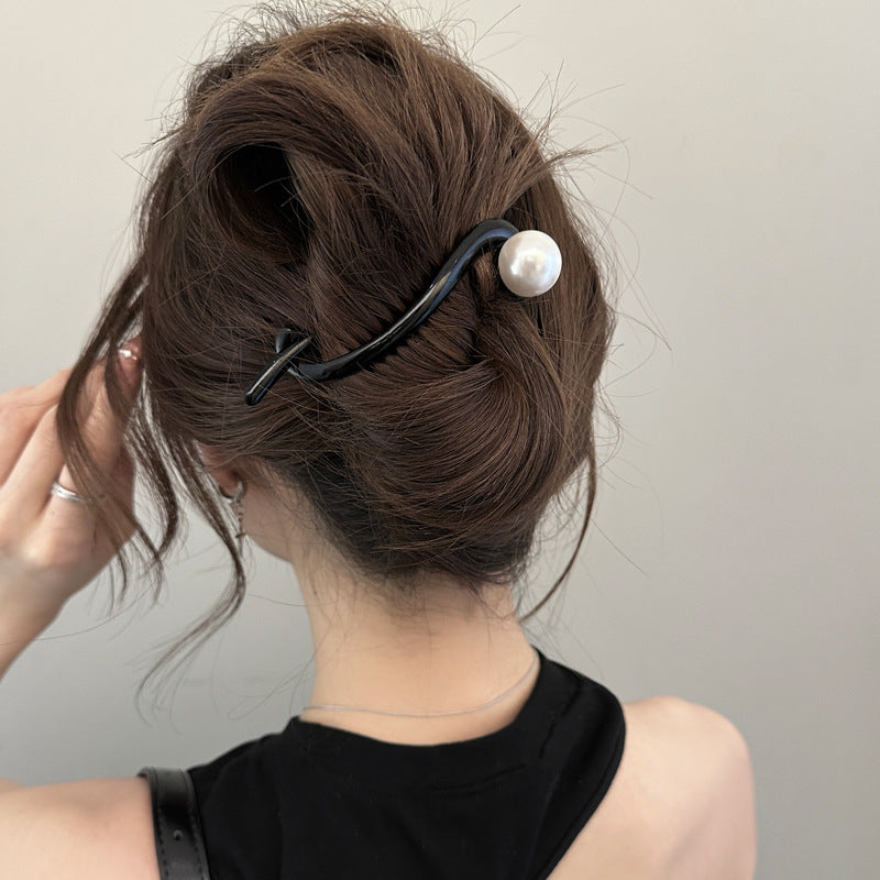 Twisted Design Twist Hair Clip With Acrylic Beads  Imitation Pearls For Women 1