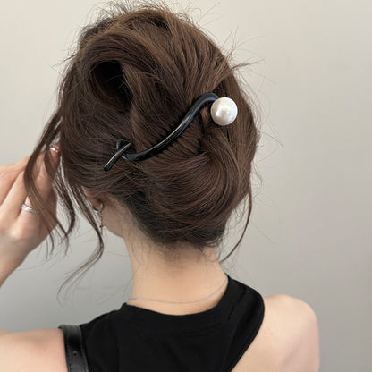 Twisted Design Twist Hair Clip With Acrylic Beads  Imitation Pearls For Women 1