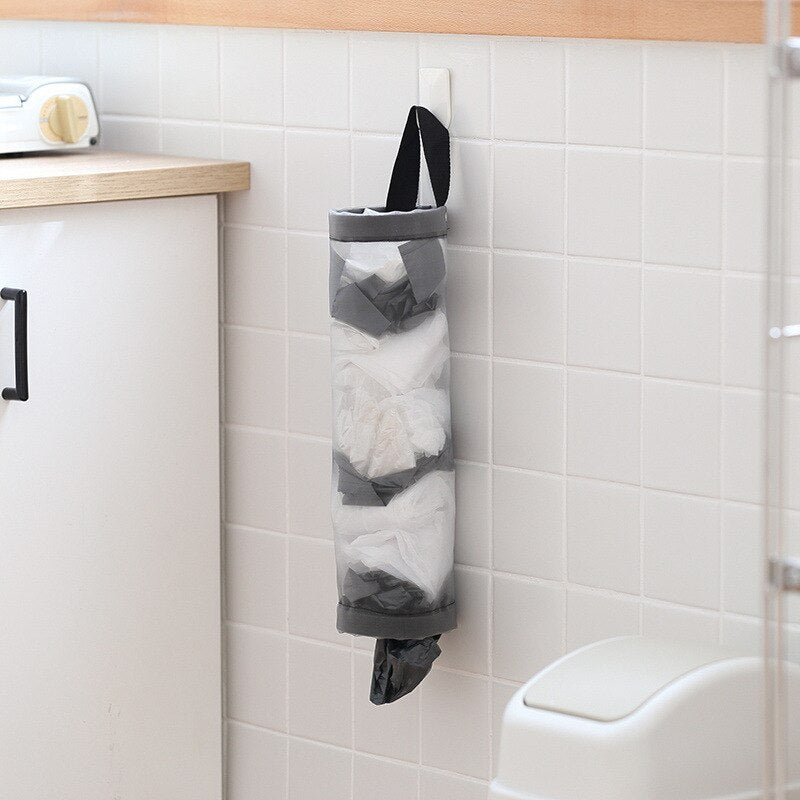 Grey Mesh Bag Dispenser Wall Mount Storage Pouch For Plastic BagsTrash Bags  Sundries  SpaceSaving  2
