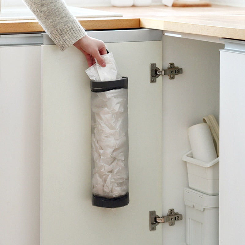 Grey Mesh Bag Dispenser Wall Mount Storage Pouch For Plastic BagsTrash Bags  Sundries  SpaceSaving  3