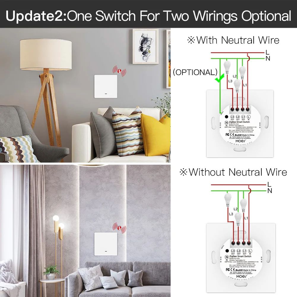 Smart Light Switch Tuya No Neutral Wire Required 23Way MultiControl Compatible With Smart Life App  2