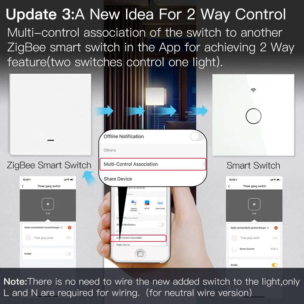 Smart Light Switch Tuya No Neutral Wire Required 23Way MultiControl Compatible With Smart Life App  3