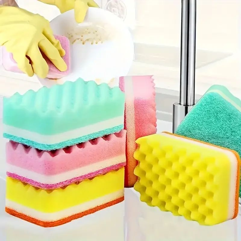 5Pcs Dishwashing Sponge Wood Pulp Cotton Color Magic Cleaning Sponge Set For Rust Removal Pot Brush 3