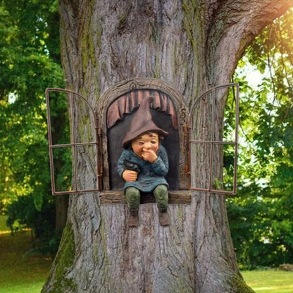 Creative Garden Elf Tree Hug Statue, Enchanting Resin Decoration for Outdoor Spaces, Courtyard, Porch, and Garden