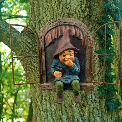 Creative Garden Elf Tree Hug Statue Enchanting Resin Decoration For Outdoor Spaces Courtyard Porch  1